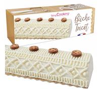 SCRAP COOKING - Kit di tronco per lavori a maglia - Dessert di Natale originale - Con stampo, supporto dorato, boccola in acciaio inox, tasca/cofanetto pasticceria e ricetta tronco vaniglia marroni -