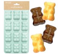 SCRAP COOKING Stampo in silicone 6723 Marshmallow Bears, 12 forme per cioccolatini e torte, morbido utensile da forno, adatto per forni e congelatori, 25 x 12,5 x 1,5 cm, verde acqua