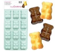 SCRAP COOKING Stampo in silicone 6723 Marshmallow Bears, 12 forme per cioccolatini e torte, morbido utensile da forno, adatto per forni e congelatori, 25 x 12,5 x 1,5 cm, verde acqua