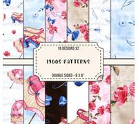 Scrapbook Paper - 1900s Themed, 8 x 8": Double Sided, Including Umbrellas, Shoes, Bows, and Roses Patterns, Decorative Craft Paper for Various Papercraft Projects