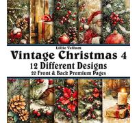 Scrapbook Paper - 20 Front and Back Premium Color Pages: Vintage Christmas 4 - Gold Antique Junk Parchment Santa Tree Gifts Children - 8.5"x8.5"