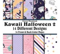 Scrapbook Paper - 34 Front and Back Full Color Sheets: Kawaii Halloween 2 - Cute Kitty Cats in Costumes and Pattern Pages - 8.5"x8.5"