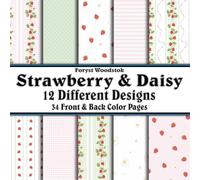 Scrapbook Paper - 34 Front and Back Full Color Sheets: Spring Strawberries and Daisies - Pastel Pink Green Yellow and Red with Stripes Plaid and Dots - 8.5"x8.5"