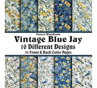 Scrapbook Paper - 34 Front and Back Full Color Sheets: Vintage Blue Jay of Spring - Yellow Fower and Leaf Patterns for Easter - 8.5"x8.5"