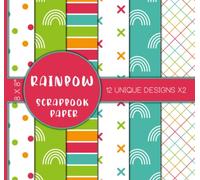 Scrapbook Paper: Rainbow Seamless Patterns Pack, Grid, Polka Dots, Stripes, and More in Green (Verdigris), Blue, Orange and Red Colors, Double Sided 8 x 8" Sheets, 12 Unique Designs X2