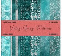 Scrapbook Paper: Teal & White Colored Patterns, Vintage Grunge Themed, Double Sided 8 x 8" Designs