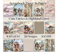 Scrapbook Paper: Whimsical Steampunk Fairy, Highland Cows, Cottage Core, Vintage, Shabby Chic