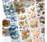 Scrapbook Stickers, 4 rotoli di adesivi floreali trasparenti in PET per scrapbooking, fiori e farfalle, per album fotografici, diario, scrapbooking, bagagli, calendario da parete (07)