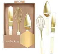 ScrapCooking 1141 - Set di 3 utensili dorati per pasticceria, confezione regalo per cucina: frusta, spatola, paletta per torta, per dolci, biscotti
