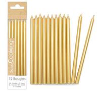 ScrapCooking - 12 Candele lunghe dorate - Candele d'oro per torta di compleanno - Decorazione per bambini adulto, in paraffina con picchi, accessorio per feste e pasticceria - 0348
