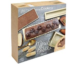 ScrapCooking 1939 - Set di stampi in silicone per fusto natalizio, con inserto e tappeto, supporto dorato e ricetta, pera, cioccolato, grondaia morbida pasticceria, colore: oro