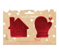 ScrapCooking - 2 Taglierina con Eiettori Natale - Muffola & Casa - Taglierina per biscotti in 3D - Embosser Pasticceria per frollini, Dolci - Rosso - 2147