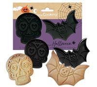 ScrapCooking - 2 taglierine per espulsione Halloween - Calavera & Pipistrello - Taglierina per biscotti in 3D - Embossori per pasticceria - Teschio messicano - Stampini per biscotti - 2142