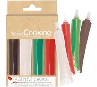 ScrapCooking - 4 Penne Choco Natale - Marrone, Bianco, Verde e Rosso - Coloranti Alimentari - Matite per Dolci - Scrivi e disegna su dessert, torte e biscotti - 7060