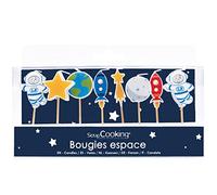 ScrapCooking 5060 - Set di 8 candele spaziali, decorazione originale in legno di paraffina, accessorio per compleanno, festa per bambini, cupcake e pasticceria, astronave astronauta stella