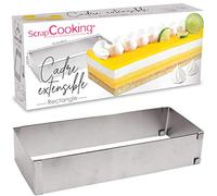 ScrapCooking 1916 Cornice Estensibile in Acciaio Inox - Stampo Rettangolare Lunghezza Regolabile da 25 a 48 cm - per Torte, Dolci e Dessert - Accessorio Pasticceria, Inossidabile, Argento