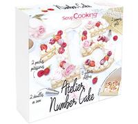 ScrapCooking - Cofanetto Atelier Number Cake - Kit accessori pasticceria numeri 0 - 9 di 21 cm con bussole, tasche, supporti dorati, per dolci e feste - con ricette - 3810