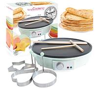 ScrapCooking - Crepes Factory, Macchina Elettrica, con Piastra Riscaldante AntiAdesivo, Rastrello, Spatola & 3 Stampi Arte, Verde acqua - 3899