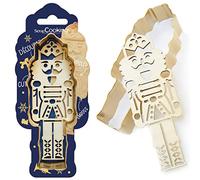 ScrapCooking - Kit Taglierina + Embosser Legno Schiaccianoci - Stampini natalizi in acciaio inox per biscotti in rilievo - Stampo per pasticceria frolla - Colore dorato - 2097