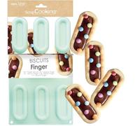 ScrapCooking 3184 - Stampo in silicone con 7 biscotti Finger - Stampo per vassoi - adatto per forno e congelatore - pasticceria per bambini - utensile morbido - Ricetta Fingers Choco