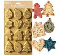 Scrapcooking - Stampo in silicone per biscotti natalizi - Gingerman, Babbo Natale, stella - Pasticceria - Oro - 2987