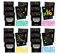 Scratch Art Bambini 16 Set con Quaderno da Grattare Stencil e Penna in Legno