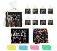 Scratch Art Bambini Set, 12 Libri Fogli Arcobaleno da Grattare Craft Notebook, Fogli Veri da Grattare Bambini, con Modello di Disegno, Penna di Legno, Sacchetto Regalo, per Appunti, Disegni, Giochi