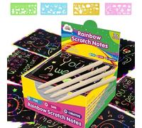 Scratch Art Bambini Set, 200 Pezzi Fogli Neri da Grattare Bambini, Arcobaleno Scratch Paper Set, con 4 Stilo in Legno, 4 Righelli Modello, Giocattoli educativi per Appunti, Disegni, Giochi, Scrittura