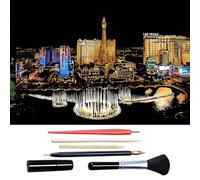 Scratch Art for Adults & Teens, Citys cape Engraving Kit with Travel Landmarks | Stress Relief, Scratch Off Paper Painting, Scratchart Kit Ornaments, Colorful Sketches Rainbow ScratchArt (Las Vegas)