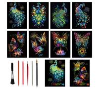 Scratch Art Kit per Bambini Adulto, 8PCS Scratch Paper, Pittura Arcobaleno Vista Notturna Art & Craft, Carta da Grattare per Disegno Creativo per Natale regalo di compleanno