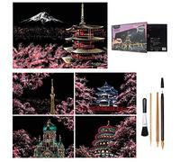 Scratch Art per adulti e bambini, incisione artistica, raschietto, carta olografica, immagini per adulti e bambini, set regalo creativo per bambini, amici, famiglia, con 4 set di strumenti (fiori di