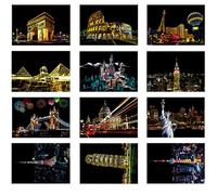 Scratch Art per bambini e adulti 3 Set Scratch Art per edifici classici, moderni e antichi con spiedo in bambù 8x5, 5 Carta per lo sviluppo dei bambini, Carta per decorazioni per la casa