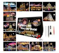 Scratch Art - Set di 12 libri in formato A4, per adulti e bambini, motivo: edificio e graffio, regalo antistress per gli amanti dei viaggi e del mestiere, decorazione creativa per la casa (New City 2)