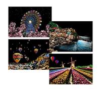 Scratch Off Art - Kit di pittura graffiare, carta da pittura Rainbow scratch artt | Grafico da Raschiare Con Vista Noctrna Della Serie City, 4 fogli di carta da pittura artistica da graffiare