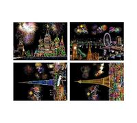 Scratch Off Art - Kit di pittura graffiare, carta da pittura Rainbow scratch artt | Grafico da Raschiare Con Vista Noctrna Della Serie City, 4 fogli di carta da pittura artistica da graffiare