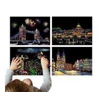 Scratch Off Art - Kit di pittura graffiare, carta da pittura Rainbow scratch artt | Grafico da Raschiare Con Vista Noctrna Della Serie City, 4 fogli di carta da pittura artistica da graffiare