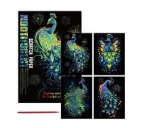 Scratch Painting - 4x Scratch Paper Rainbow Painting, Scratchh Art for Adults | Stress Relief Gift for Travel&craft Lovers| Scratches Art Home Decor | Cleaning Brus and Glove Supplies