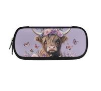SCRAWLGOD Astuccio per matite per ragazze, astuccio per matite per bambini, grande, per la scuola, Farfalla Mucca Highland Viola, Taglia unica, Astuccio per trucchi