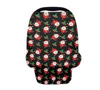 SCRAWLGOD Copertura per seggiolino auto per neonati con stampa Babbo Natale per neonati con tettoia e copertura per carrello per neonati per allattamento al seno, multiuso elastico per infermieristica