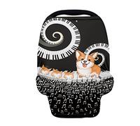 SCRAWLGOD Coprisedili auto per neonati Note musicali Stampa Corgi Multi Uso Copertura infermieristica Sciarpa per l'allattamento al seno Morbida copertura per seggiolino auto per passeggino