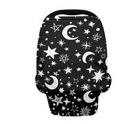 SCRAWLGOD Coprisedili per auto per bambini Night Moon Star Black Multi-Use Nursing Car seat Canopy Copertura per allattamento al seno, Baby Shower Regali per ragazzi e ragazze