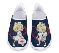 SCRAWLGOD Scarpe da ginnastica da donna in rete traspirante, scarpe da allenamento, mocassini sportivi, Cartone animato Infermiera, 37 EU