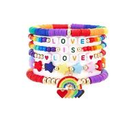 SCRDPRAD Braccialetto LGBT fatto a mano con perline in argilla arcobaleno colorato impilabile Stretch Pride Month Bracelet LGBTQ Celebration Gifts Holiday Jewelry, Middle, Non pietra preziosa