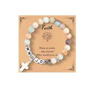 SCRDPRAD WWJD Braccialetto con perline in pietra naturale per donne e uomini, cosa farebbe Gesù Fare, braccialetti religiosi ispiratori, fede elevata, regali cristiani, Pasqua, Ringraziamento, Natale