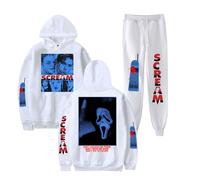 Scream 7 Ghostface Horror Movie Felpa con cappuccio unisex spaventosa felpa pantaloni set Slasher Halloween tuta, bianco, S