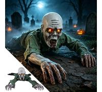 Scream Crawling Zombie Animatronic Halloween with Voice Control (#B) | 2 Startup Modes Terrifying, Screams and Glowing Red Eyes, Realistic Facial & Hand Sculpting, for Gatherings, Haunted House