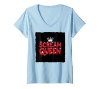 Scream Queen: spettrale regalità di Halloween per i Fan dell'orrore Maglietta con Collo a V, Donna, Celeste, L