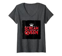 Scream Queen: spettrale regalità di Halloween per i Fan dell'orrore Maglietta con Collo a V, Donna, Grigio Scuro, L