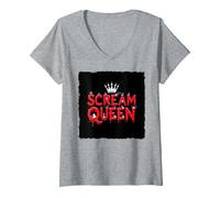 Scream Queen: spettrale regalità di Halloween per i Fan dell'orrore Maglietta con Collo a V, Donna, Grigio Melange, L