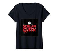 Scream Queen: spettrale regalità di Halloween per i Fan dell'orrore Maglietta con Collo a V, Donna, Nero, L